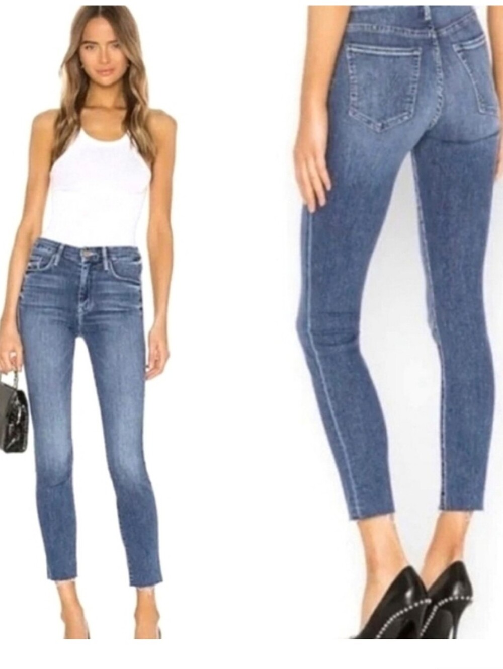 Mother $248 The Looker Ankle Fray Jeans Size 25 Medium Wash Blue